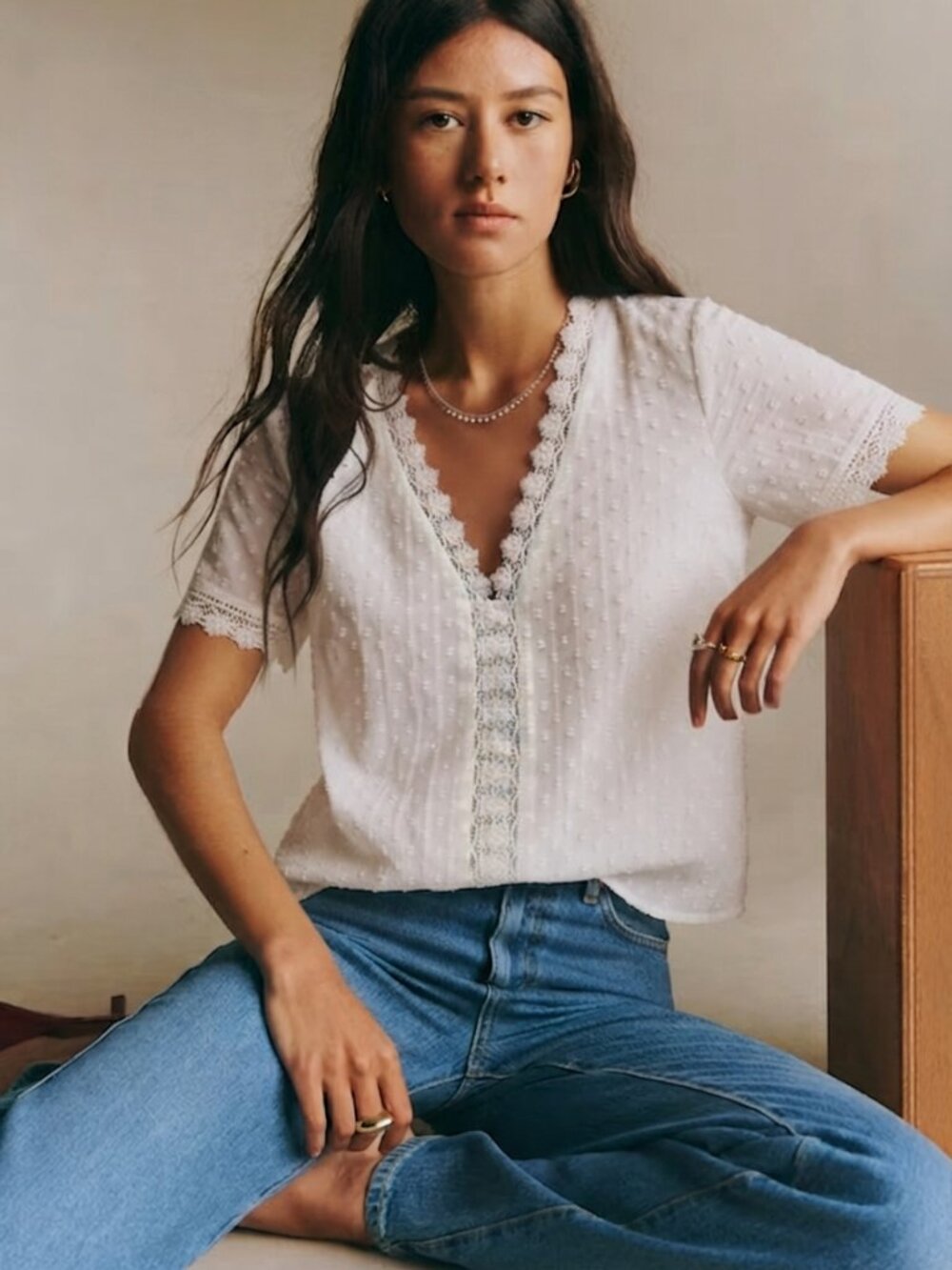 Lace top with V-Neck Short Sleeves